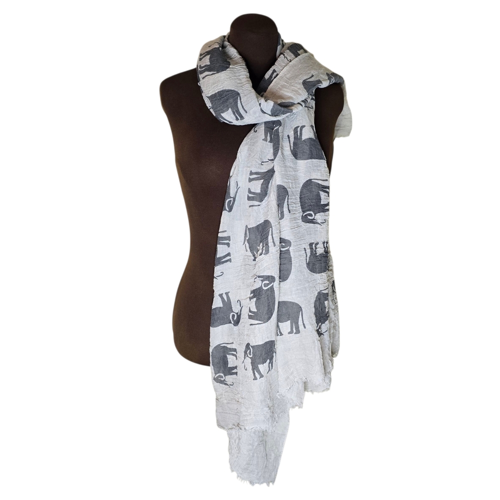 Large Elephant Scarf Light Gray Dark Gray Print Wrap Shawl Versatile